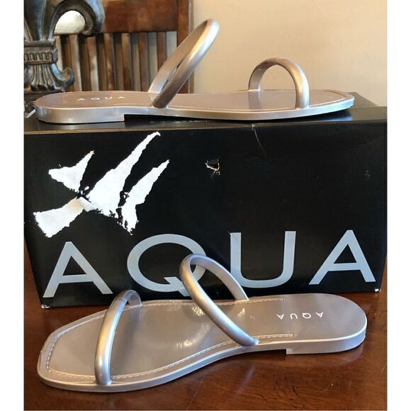 AQUA - L Sz 6 Flat Jelly Sandals. PVC Upper & Sole - Pewter Metallic NEW IN BOX! - Picture 11 of 12